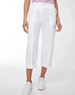 Alabaster Poplin Cropped Roll Tab Pants