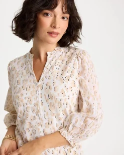 Animal Print Ruffled V-Neck Top