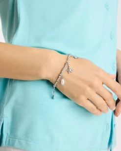 Beachy Silvertone Stretch Charm Bracelet
