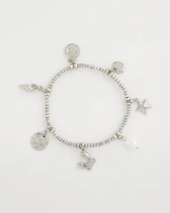 Beachy Silvertone Stretch Charm Bracelet