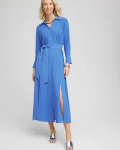 Belted Split Hem Maxi Shirtdress