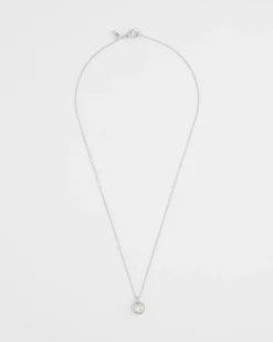 Bezel Set Pendant Silvertone Necklace