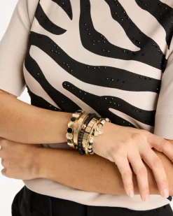 Black Goldtone Glam Stretch Bracelet