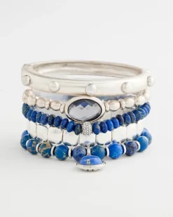 Blue Jade Stone Pave Stretch Bracelet