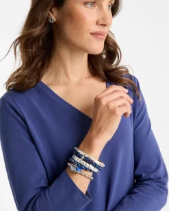 Blue Jade Stone Pave Stretch Bracelet