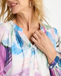 Blur Geo Button Front Blouse