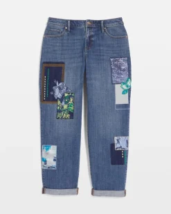 Boyfriend Patchwork Cropped Jeans