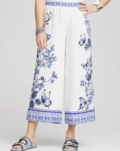Butterfly Pull-On Linen Cropped Pants