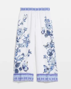 Butterfly Pull-On Linen Cropped Pants