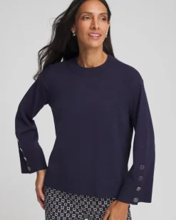 Button Sleeve Crewneck Pullover