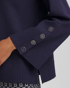 Button Sleeve Crewneck Pullover