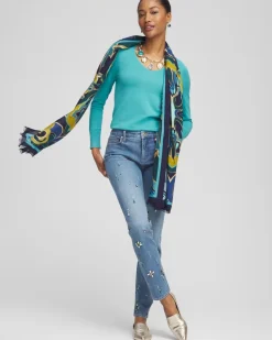 Caviar Trim V-Neck Pullover Sweater