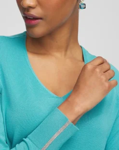 Caviar Trim V-Neck Pullover Sweater