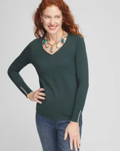 Caviar Trim V-Neck Pullover Sweater