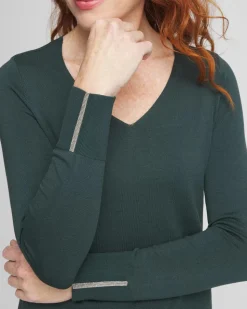 Caviar Trim V-Neck Pullover Sweater