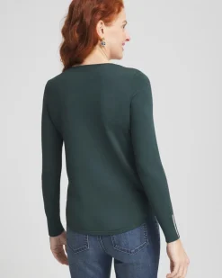 Caviar Trim V-Neck Pullover Sweater