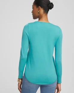 Caviar Trim V-Neck Pullover Sweater