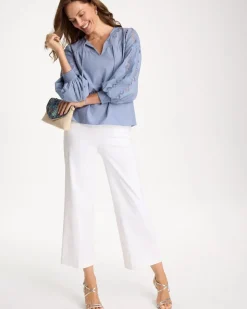 Chambray Lace Tie-Front Blouse