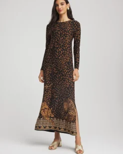 Cheetah-Print Boatneck Column Dress
