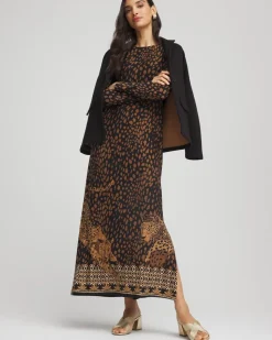 Cheetah-Print Boatneck Column Dress