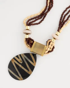 Chico's Originals Genuine Horn Striped Pendant Necklace