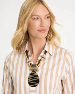Chico's Originals Genuine Horn Striped Pendant Necklace