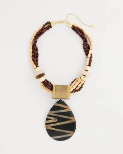 Chico's Originals Genuine Horn Striped Pendant Necklace