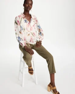 Clip Dot Floral Popover Blouse