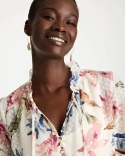 Clip Dot Floral Popover Blouse
