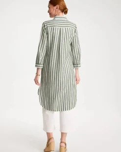 Collared Striped Linen-Cotton Duster Tunic