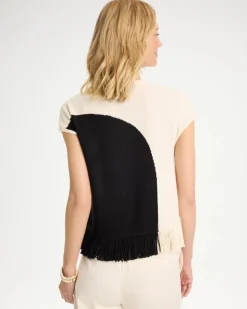 Colorblock Intarsia Fringed Sweater
