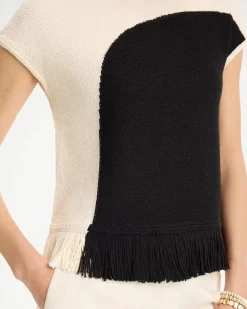 Colorblock Intarsia Fringed Sweater