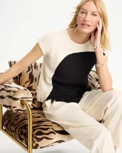 Colorblock Intarsia Fringed Sweater