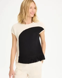 Colorblock Intarsia Fringed Sweater