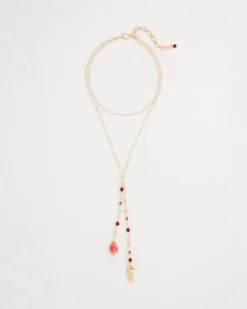 Coral Genuine Stone Y-Pendant Necklace