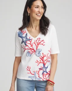 Coral Print V-Neck Perfect Tee