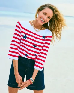 Cotton-Blend Americana Striped Intarsia Sweater