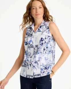 Cotton-Blend Classic Printed Sleeveless Shirt