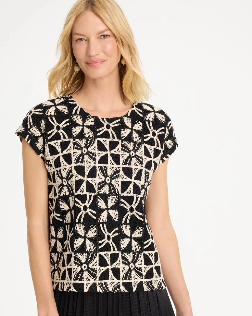 Cotton-Blend Crochet Dolman Tee