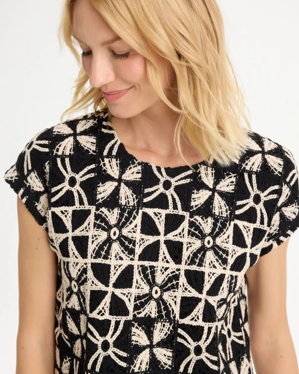 Cotton-Blend Crochet Dolman Tee