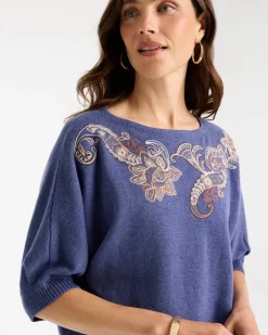 Cotton Embroidered Dolman Sweater