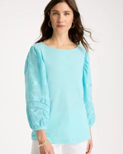 Cotton Eyelet Sleeve Tee