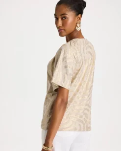 Cotton Foiled Shirred Tee