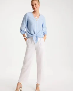 Cotton Gauze Tie-Front Blouse