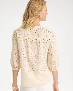 Cotton Geo Eyelet 3/4 Sleeve Blouse