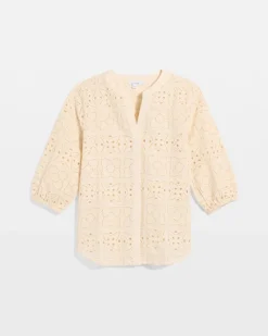 Cotton Geo Eyelet 3/4 Sleeve Blouse