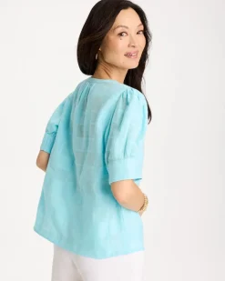 Cotton Plaid Elbow-Sleeve Shirt