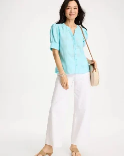 Cotton Plaid Elbow-Sleeve Shirt