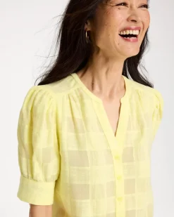 Cotton Plaid Elbow-Sleeve Shirt