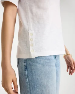Cotton Slub Crewneck Button Tee
